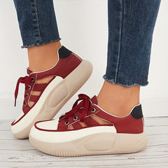 Women's Hollow Platform Lace Up Sneakers Thick Bottom Shoes
