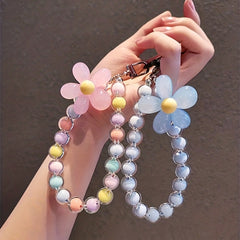 Colorful Beaded Flower Keychain and Phone Lanyard, Japanese Style