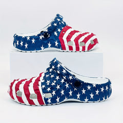 Men's Star & Stripe Pattern Clogs Hollow Out Garden Shoes