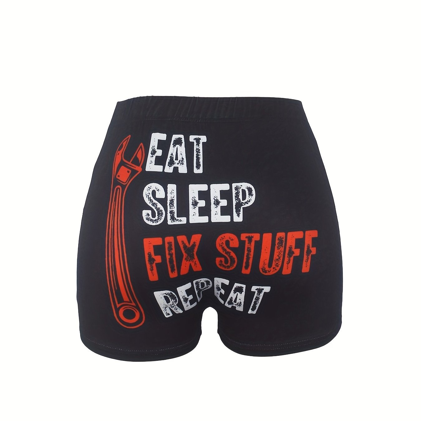 Letter & Wrench Print Skinny Shorts Casual Shorts For Spring & Summer