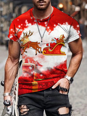 Christmas Santa Claus And Deer Print Men's Graphic T-shirt