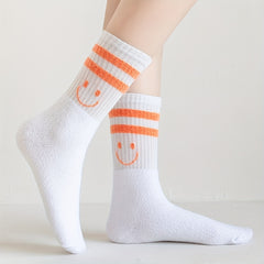 6 Pairs Smile Print Socks Cute Mid Tube Women's Stockings