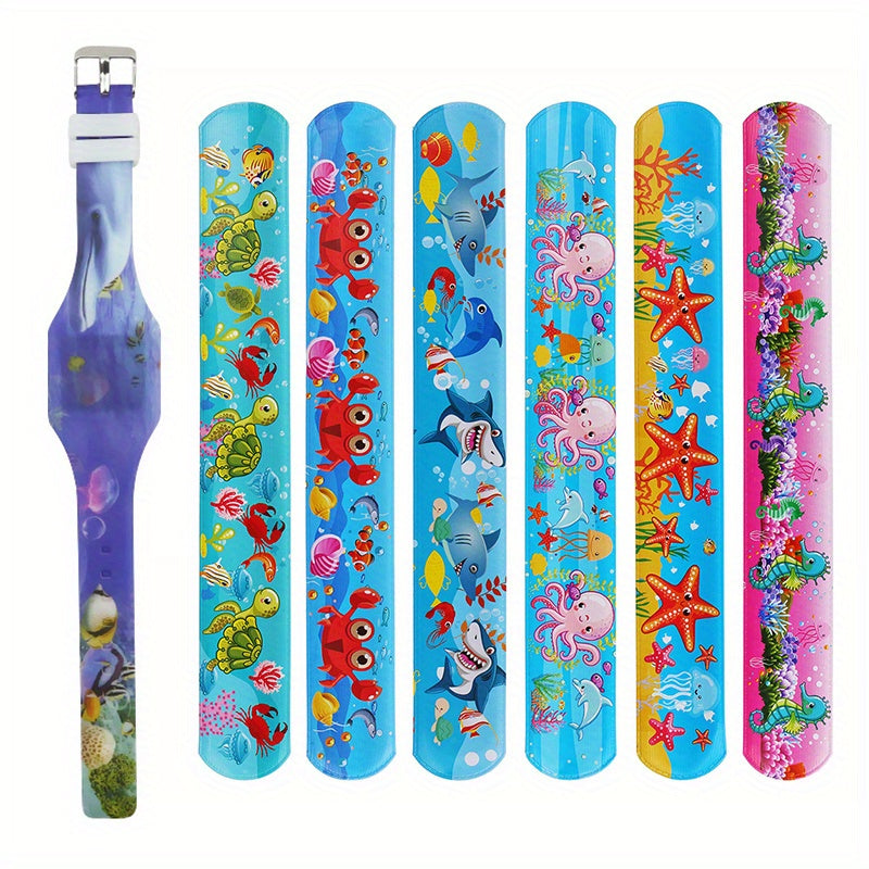 Kids Digital Watch Set with Glow Silicone Strap - 6 Snap Rings Included
