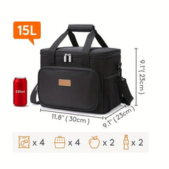 15L Insulated Lunch Bag Soft Cooler Tote Oxford Fabric Manual Functionality