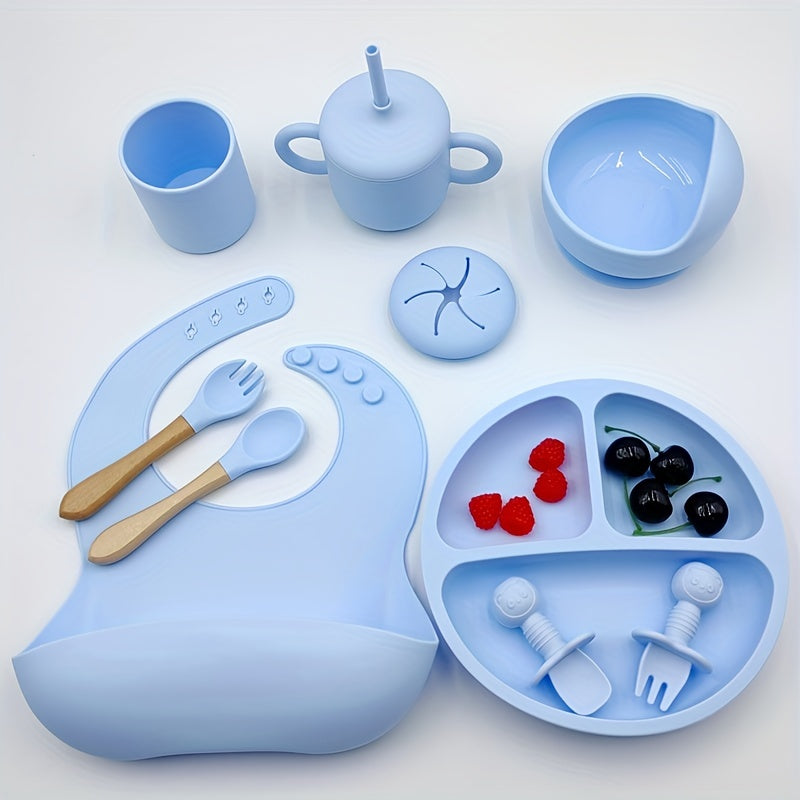 Infant Silicone Tableware Set 9 Pieces Training Spoon Fork Cup Plate