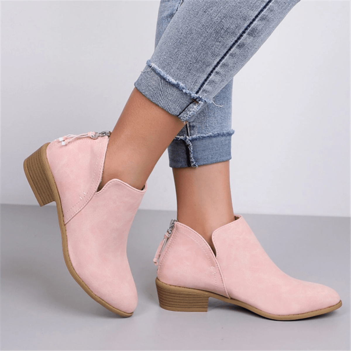 Faux Suede V Cut Chelsea Boots Chunky Heel Zip Short Boots Women's Footwear