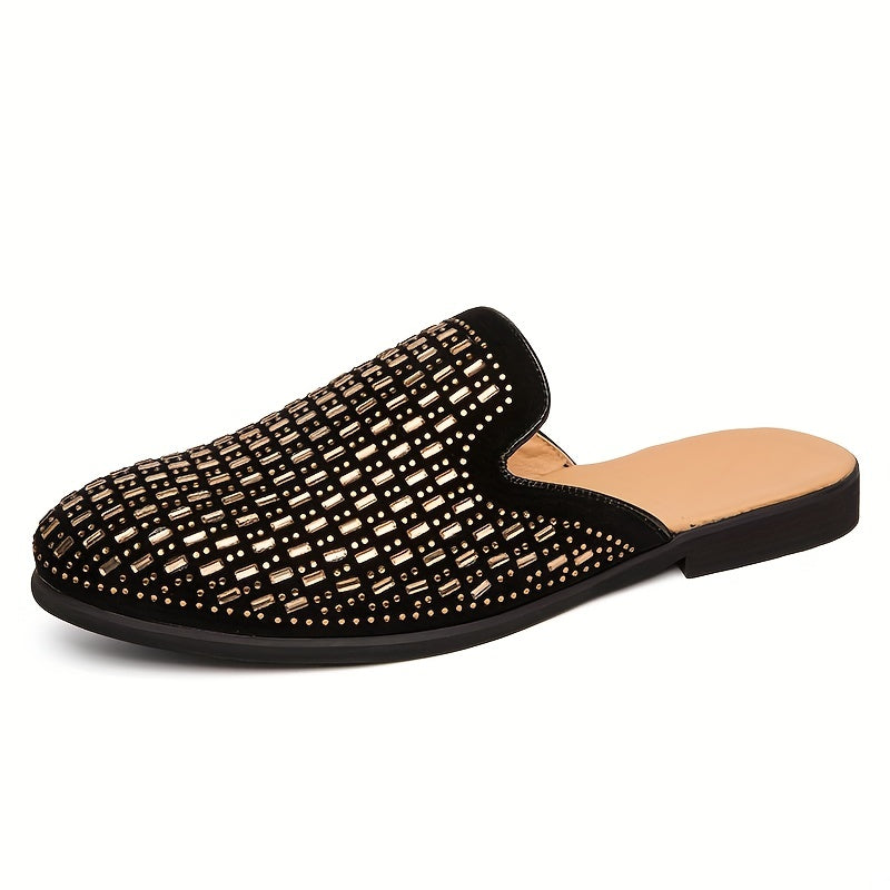 Women's Rhinestone Flat Mules Closed Toe Slip On Anti skid Slides Shoes
