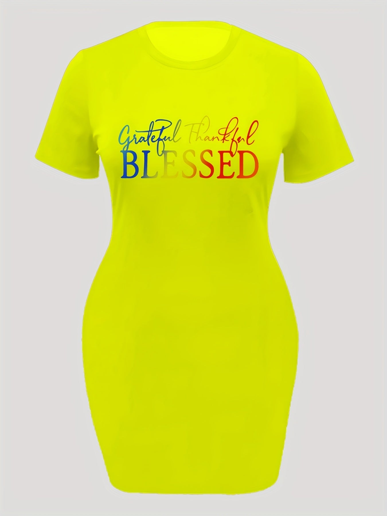 Casual Dress Women's Plus Slogan Print Short Sleeve Round Neck Dress