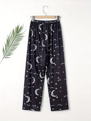 Moon & Star Print Sleep Bottom Cozy Long Pants Women's Loungewear