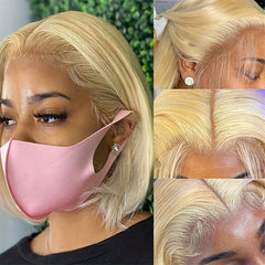 Blonde Straight Bob Wig 613 Cut 4X4 HD Lace Front Short Bob Wig Human Hair 150