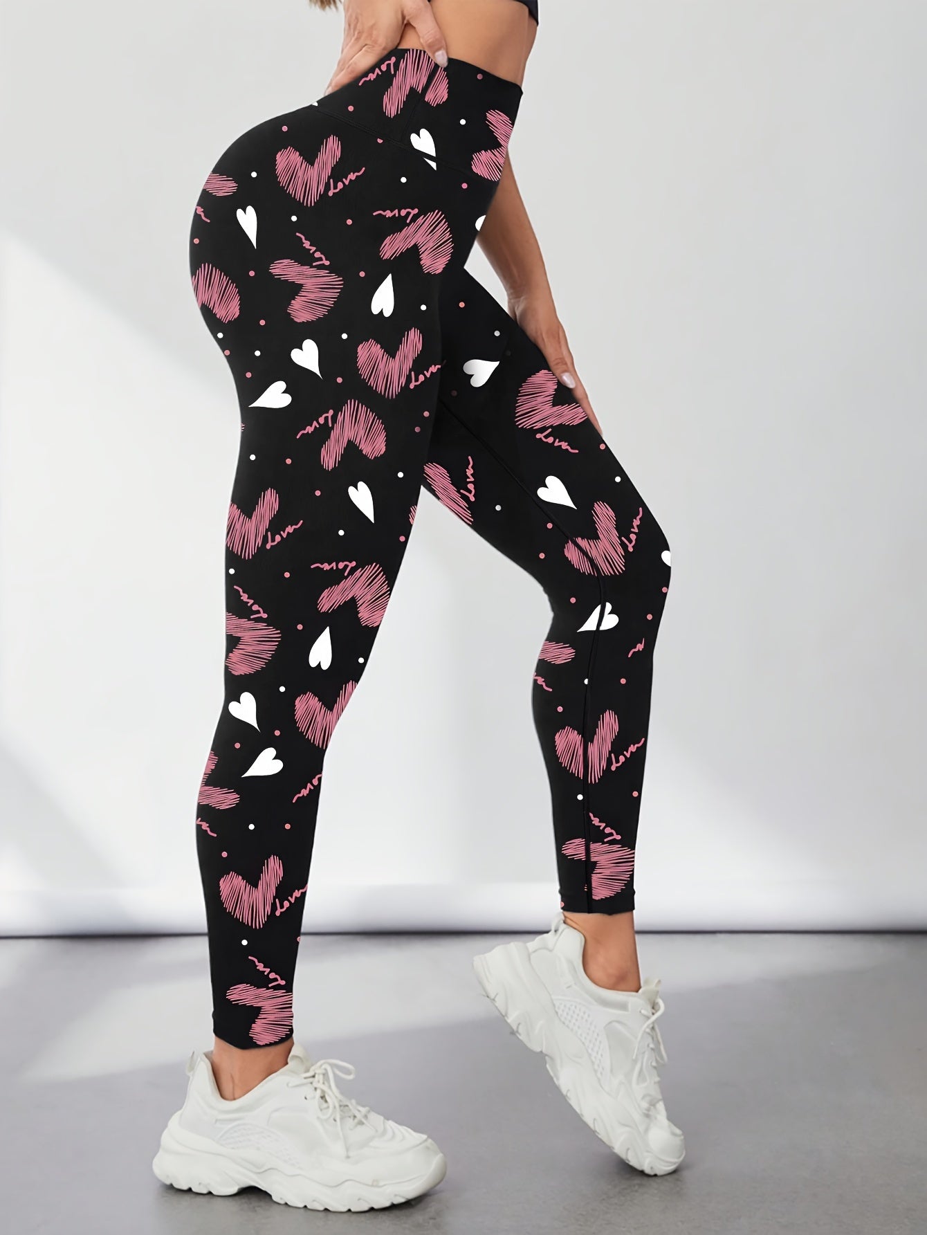 Heart Print Yoga Tight Pants Stretchy Fitness Leggings