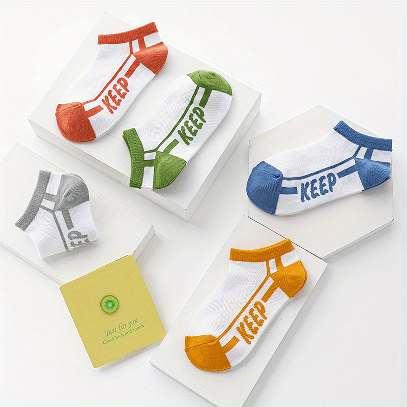 5 Pairs Kids Boys Cotton Letter Short Tube Boat Socks for Summer Spring