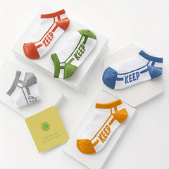5 Pairs Kids Boys Cotton Letter Short Tube Boat Socks for Summer Spring