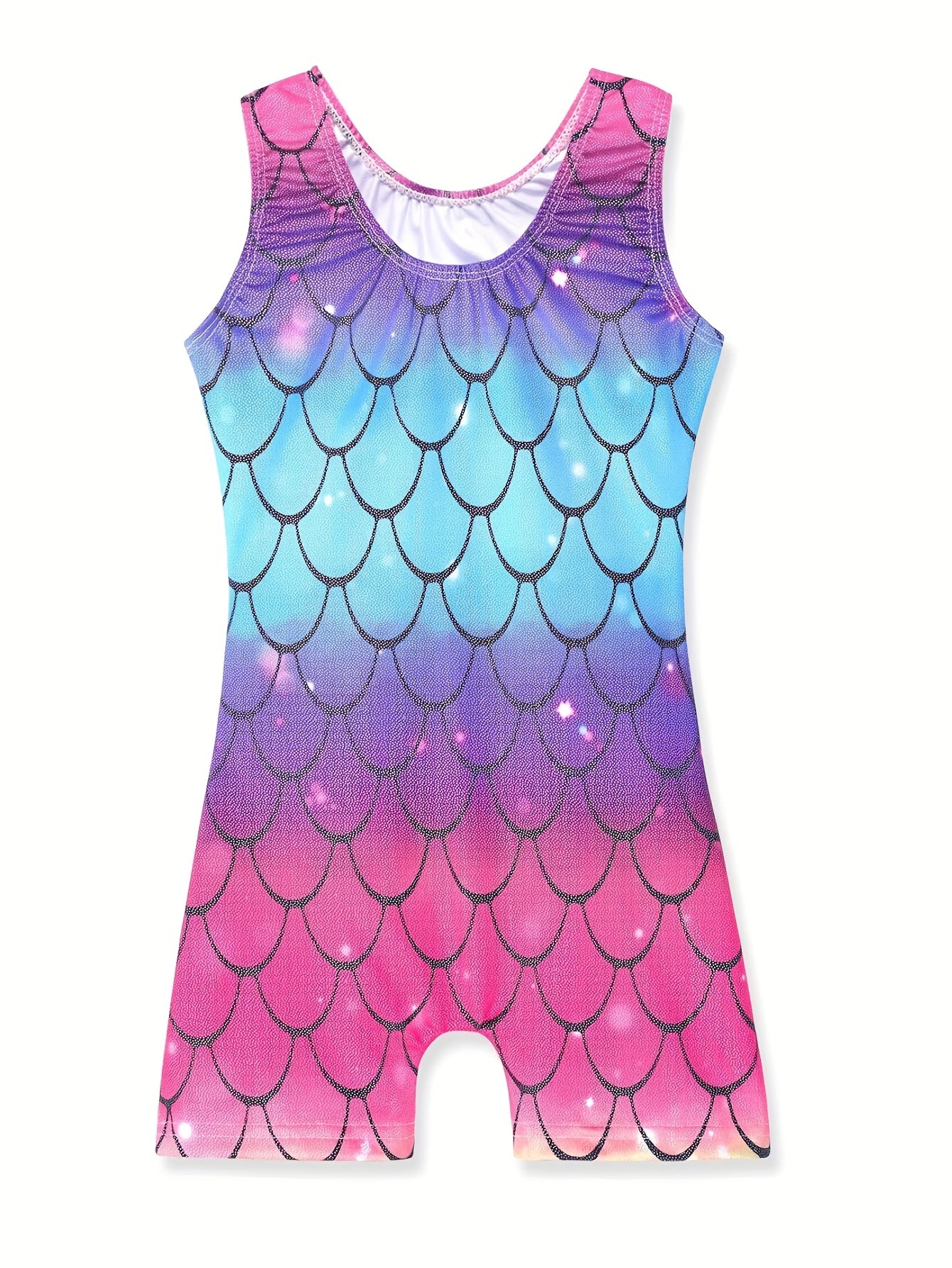 Girls Mermaid Scale Sleeveless Gymnastics Romper Leotard