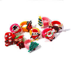 Christmas Ring Toys Children DIY Soft Rubber Rings Santa Deer Snowman Rings