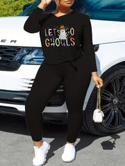 Ghost Art Print Top & Leggings Set Plus Size Halloween Outfit
