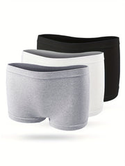 3 Pack Plus Size Seamless Boy Shorts Set Solid Medium Stretch Soft Panties