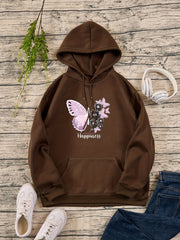 Butterfly & Flower Print Hoodie Casual Sweatshirt
