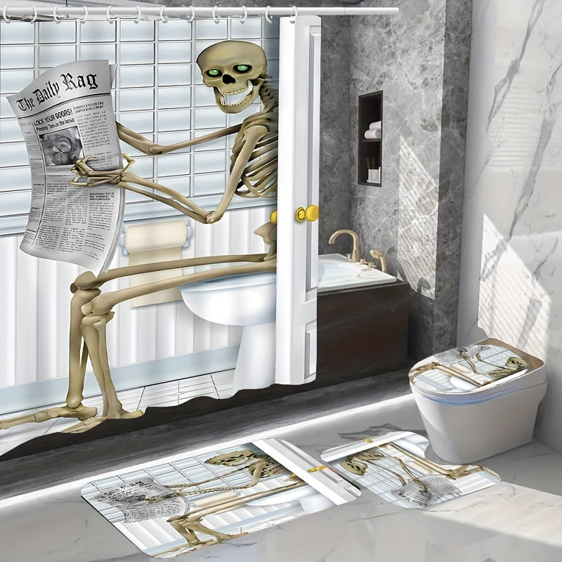 5pcs Skull Halloween Shower Curtain Set with 12 Hooks