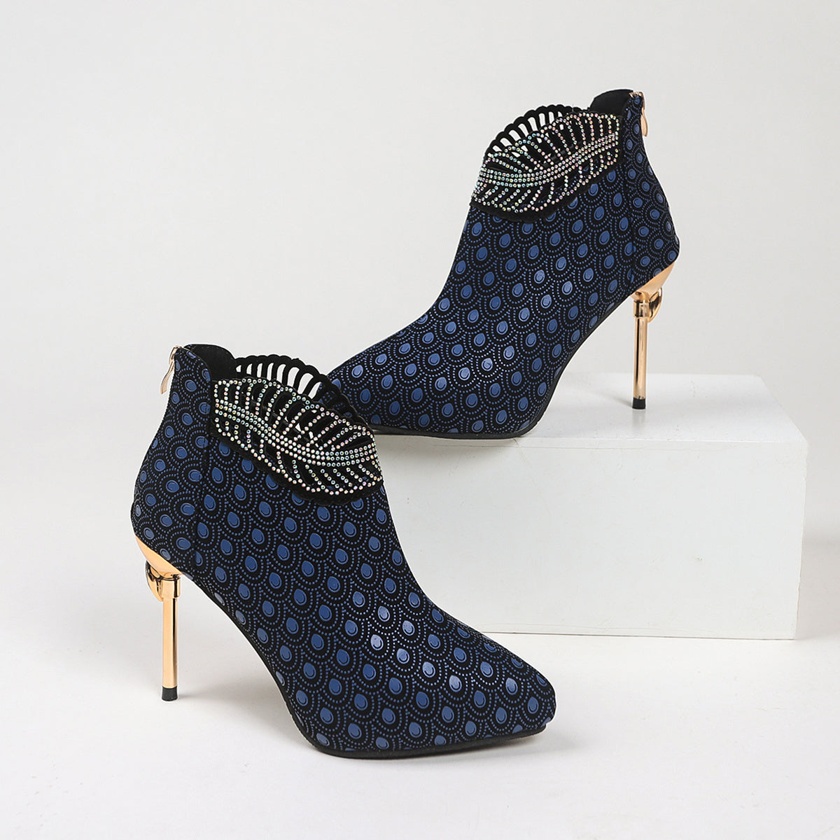 Women's Pointed Toe Ankle Boots with Rhinestone Stiletto Heel