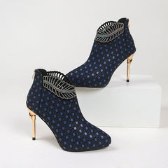 Women's Pointed Toe Ankle Boots with Rhinestone Stiletto Heel