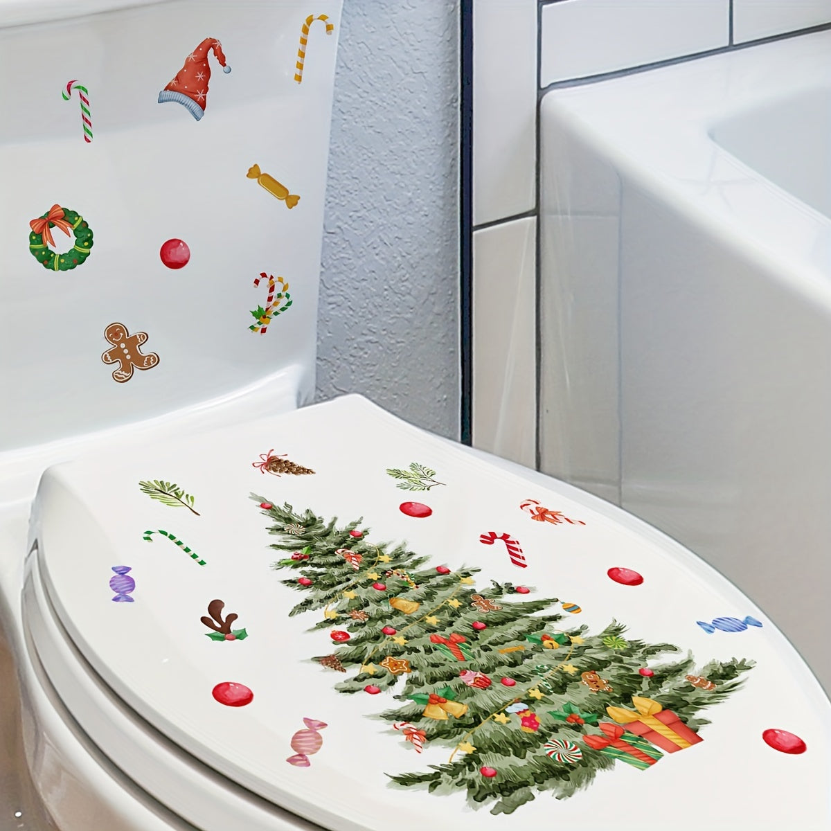 Christmas Tree Toilet Sticker Bathroom Decoration Removable Waterproof