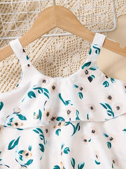 2pcs Baby Girls Floral Camisole Top & Shorts Set with Belt