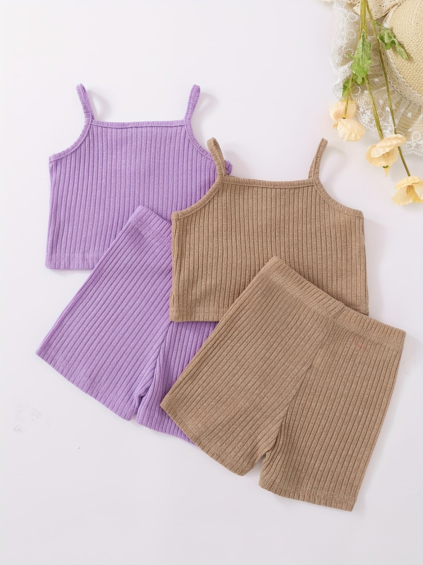 Toddler Girls Ribbed Crop Cami Top & Track Shorts Set