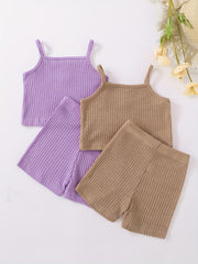 Toddler Girls Ribbed Crop Cami Top & Track Shorts Set