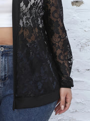 Cardigan Women's Plus Contrast Lace Long Sleeve Open Front Cover Up