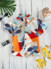 Boys Leaf Print Short Sleeves Shirt For Summer Kids Clothes