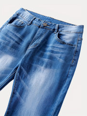 Water Ripple Embossed Flare Leg Denim Pants Whiskering High Stretch