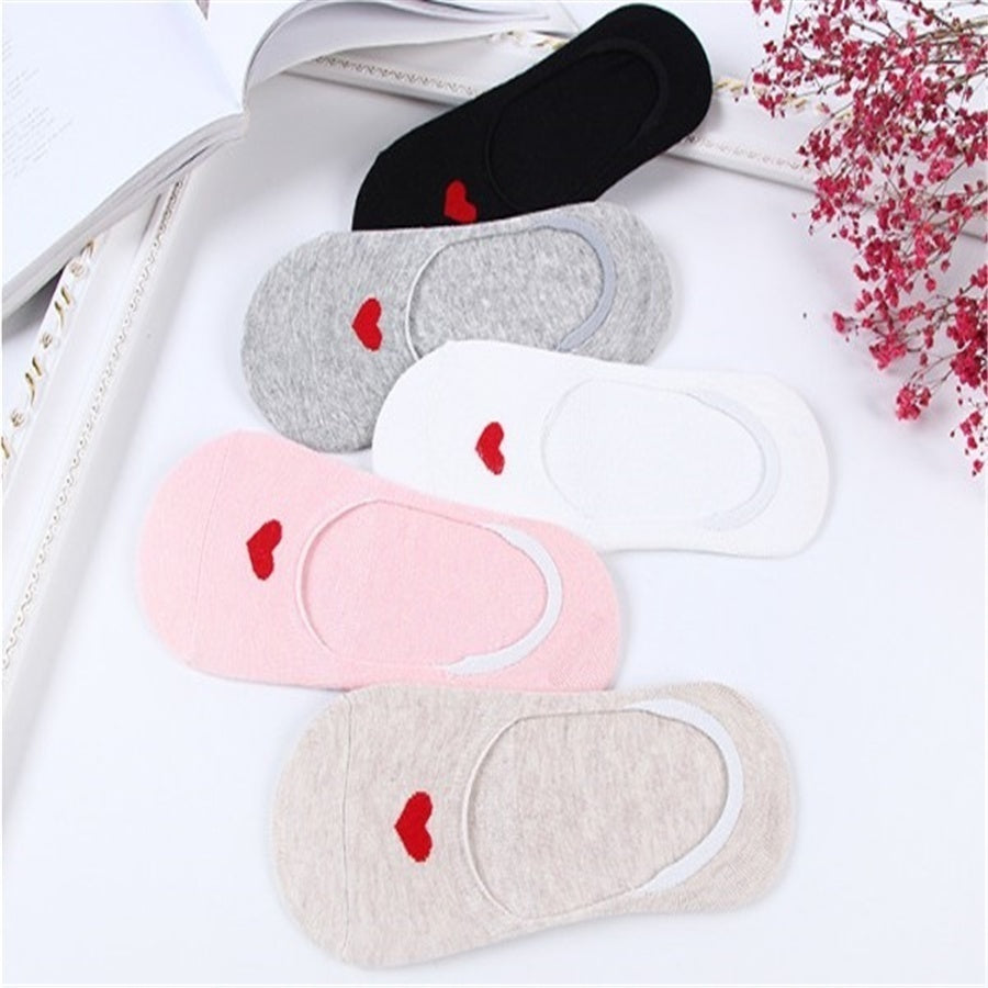 5 Pairs Women's No Show Low Socks Non Slip Flat Boat Line