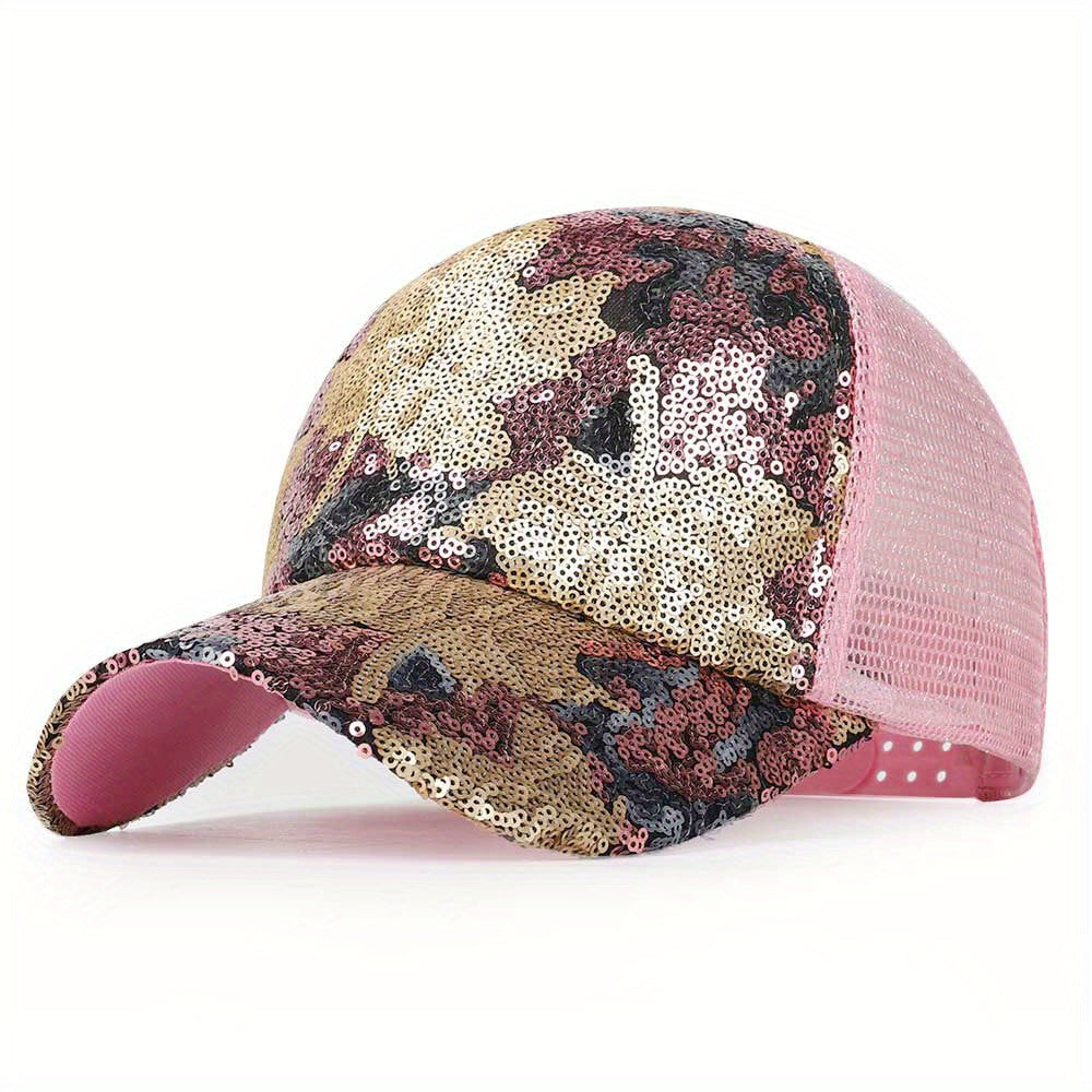 Sequins Maple Leaf Baseball Cap Sparkling Trucker Hat