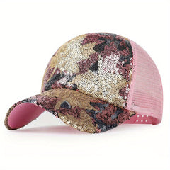 Sequins Maple Leaf Baseball Cap Sparkling Trucker Hat