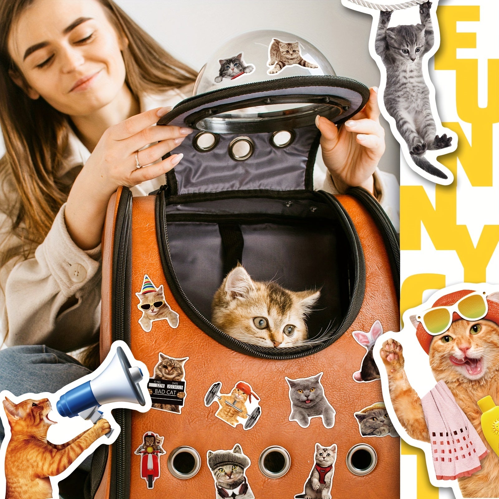 100pcs Cat Stickers Waterproof Vinyl Water Bottle Laptop Phone