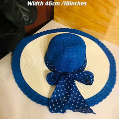 Wide Brim Bowknot Straw Sun Hat Beach Travel Sunscreen Hat