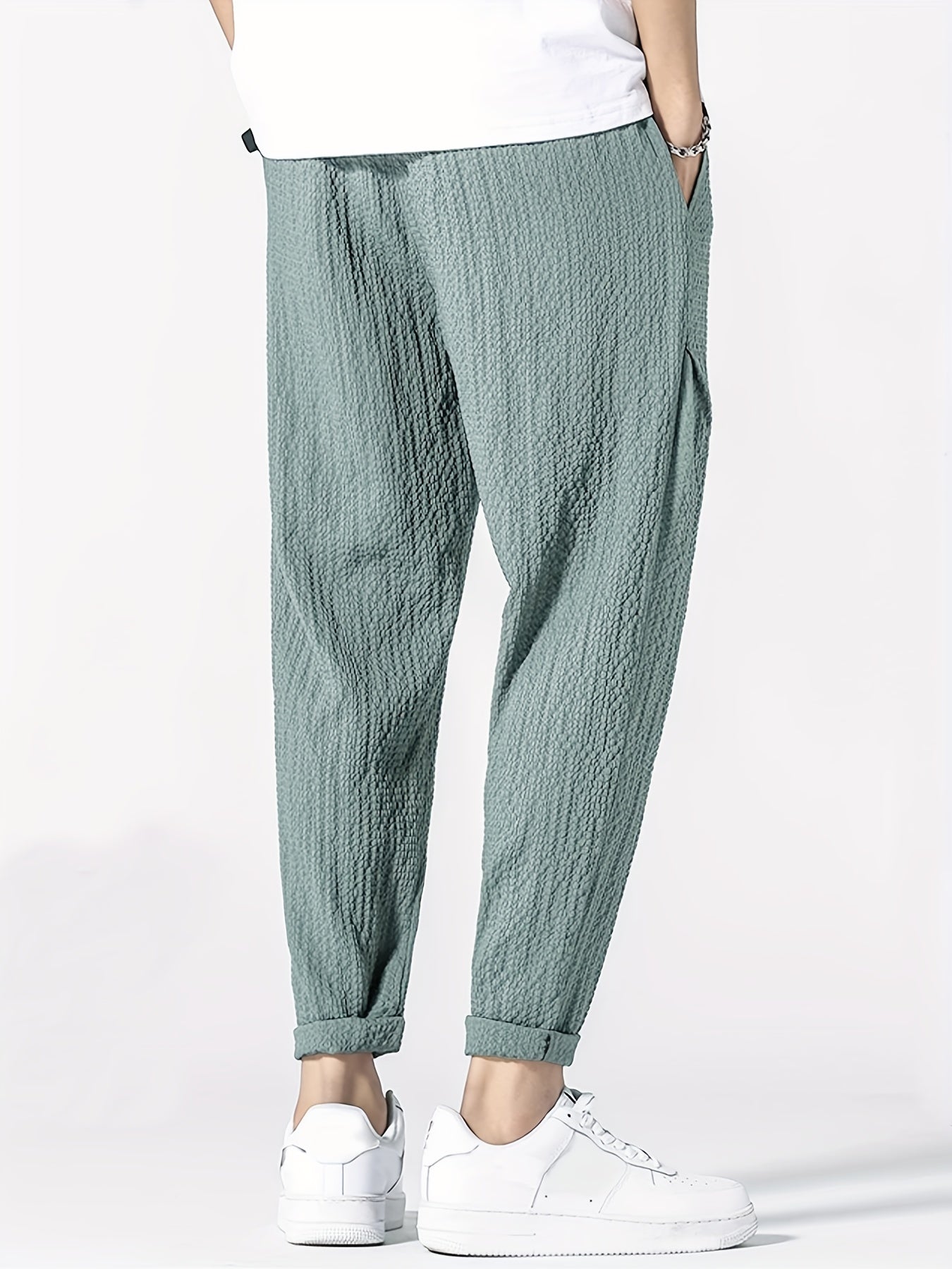 Plicated Joggers Men's Casual Loose Fit Waist Drawstring Pants