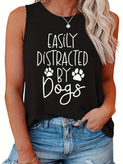 Women's Tank Top Slogan & Paws Print Round Neck Tank Top
