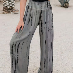 Tie Dye Wide Leg Pants Casual Shirred Waist Pants