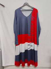 Colorblock Long Sleeve V Neck Maxi Dress
