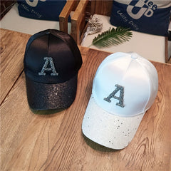 Rhinestone A Patch Trucker Hat Sequin Baseball Cap Women Hip Hop Dad Hats