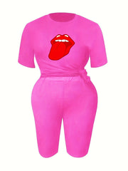 Mouth Print Short Sleeve Tee & Shorts Set