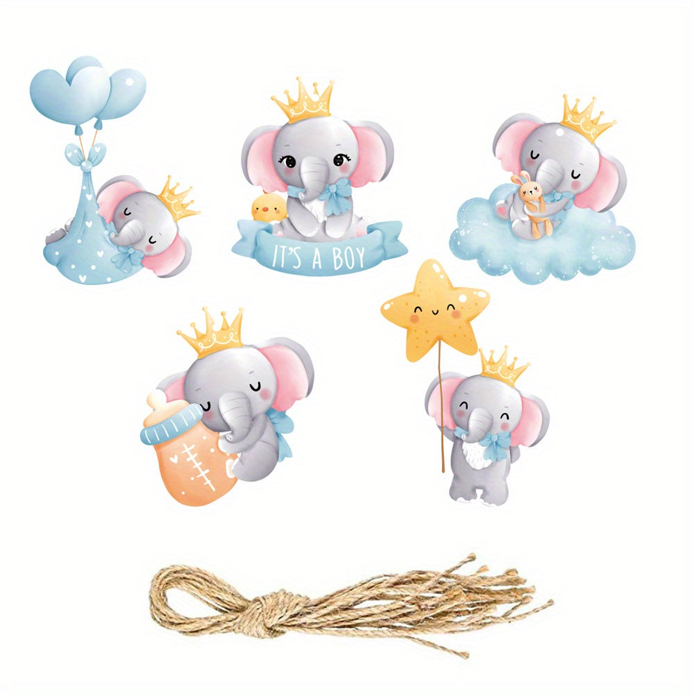 5 Piece Baby Shower Elephant It's A Boy Hanging Ornaments