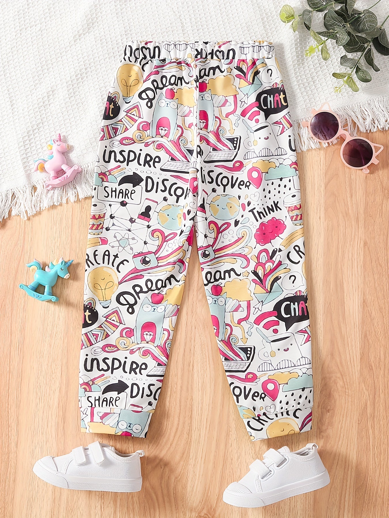 Girls Graffiti Cartoon Allover Sweatpants Elastic Waist Jogger Pants