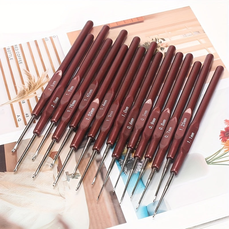 16pcs Crochet Hook Knitting Needles Set 0.5mm-2.5mm Yarn Sweater Weave Needles