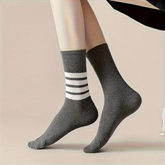 4 Pairs Striped Crew Socks Women's Stockings