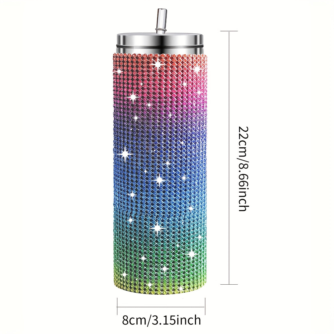 20oz Glitter Studded SS Straw Water Cup Insulated Tumbler for Travel Holiday