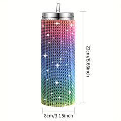20oz Glitter Studded SS Straw Water Cup Insulated Tumbler for Travel Holiday