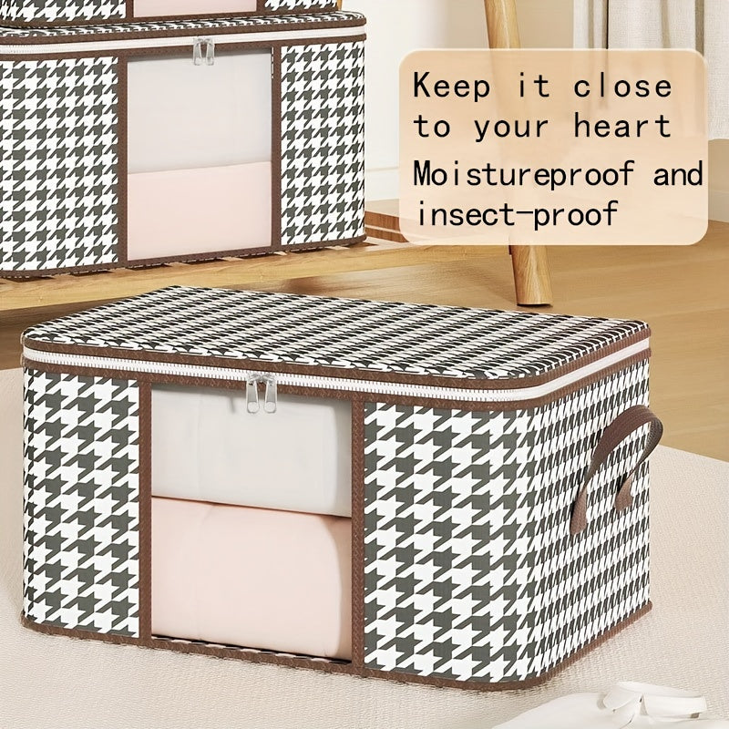 Houndstooth Storage Box Zipper Dustproof Clothes Organizer